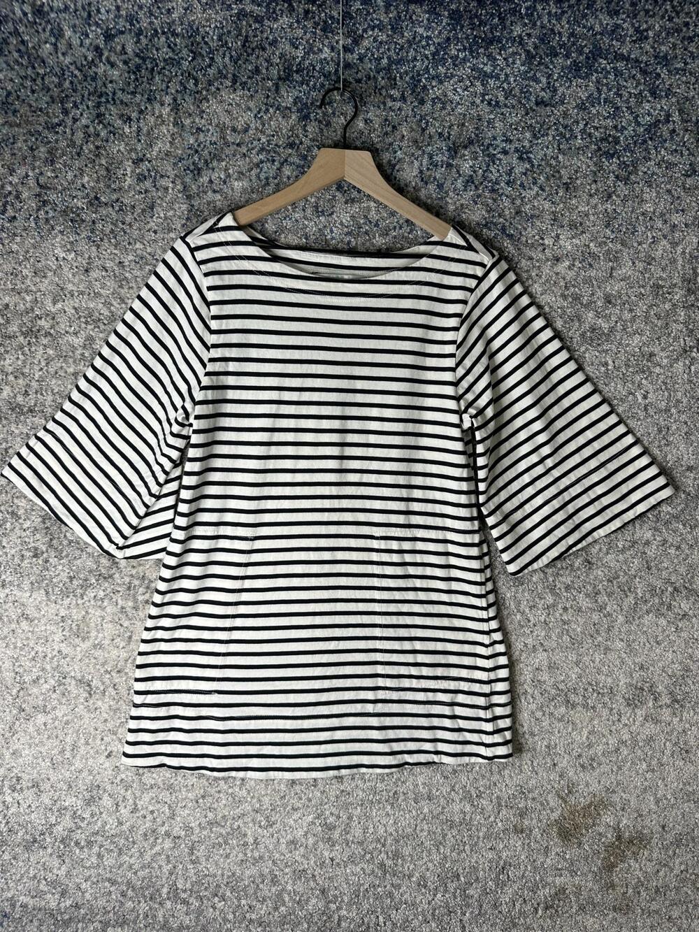 FP Beach T Shirt Womens Small White Stripe Boat Neck Bell Sleeve Tunic Top